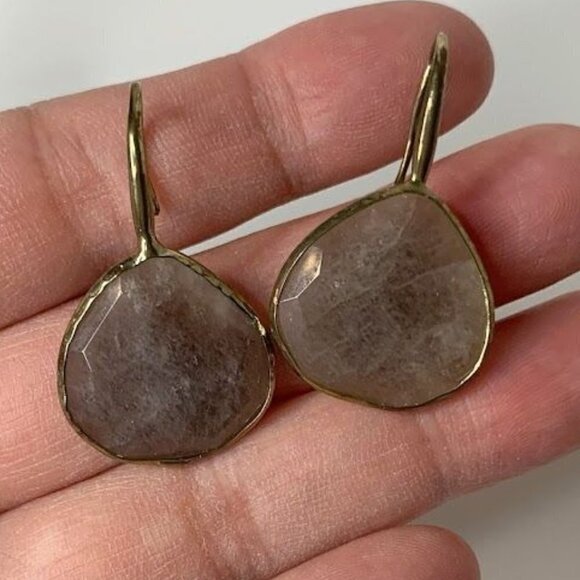 Smokey Quartz Gold Tone Faceted Tear Drop Earrings - Picture 1 of 7